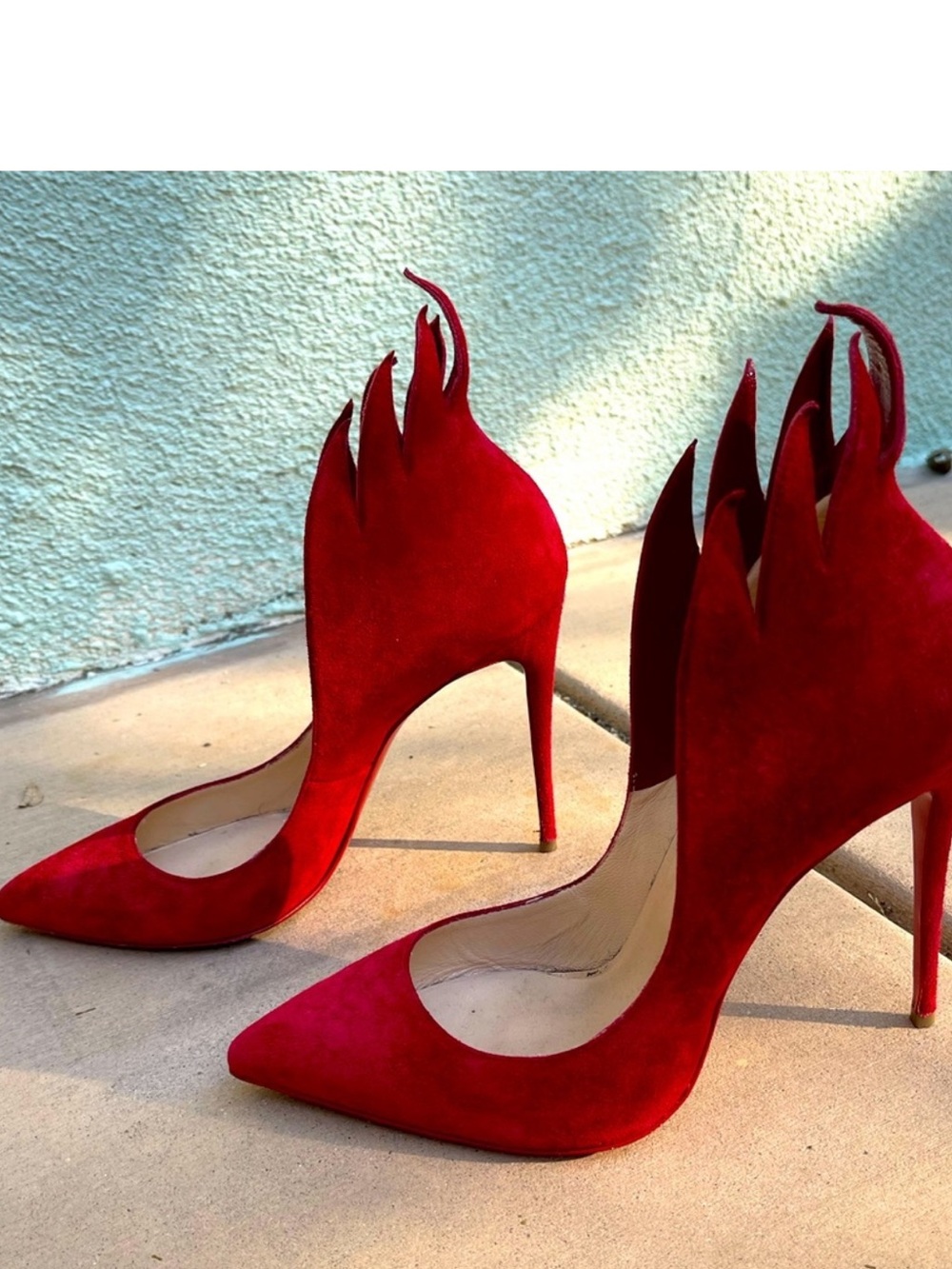 Christian Louboutin Red Flame Suede Stiletto Pumps